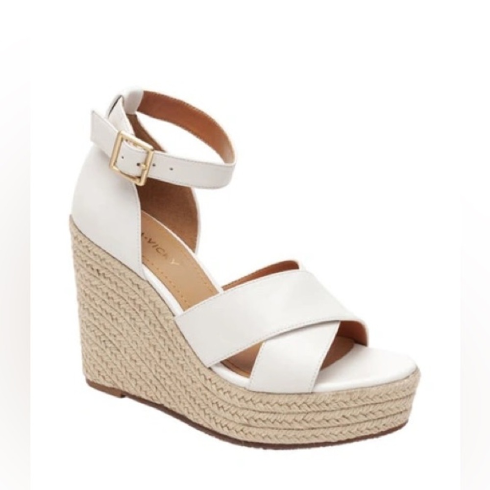 New $100 Lisa Vicky Leather Nordstrom Gemi Espadrille Wedge Sandal Sz 8.5 White - Picture 2 of 12